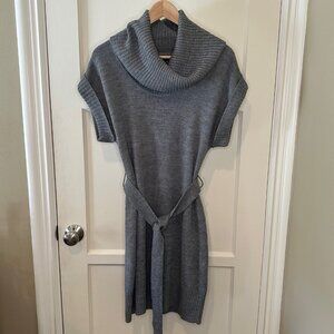 H&M Cowel Neck, Short Sleeve Sweater Dress, Gray, Size Small